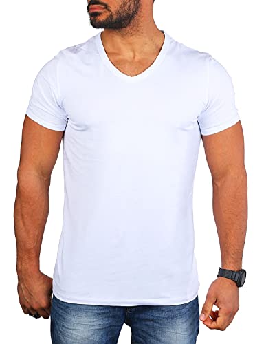 Carisma Herren Basic Uni T-Shirt einfarbiges Kurzarm Shirt tiefer V-Ausschnitt dehnbar Stretch 4066-4644, Grösse:3XL, Farbe:Weiß (Regular Look) von Carisma