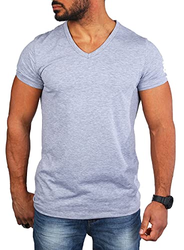 Carisma Herren Basic Uni T-Shirt einfarbiges Kurzarm Shirt tiefer V-Ausschnitt dehnbar Stretch 4066-4644, Grösse:L, Farbe:Grau Melange (Regular Look) von Carisma