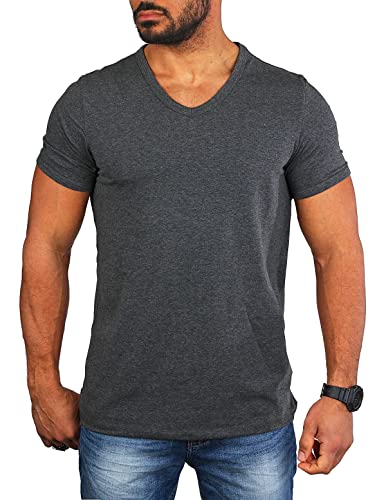 Carisma Herren Basic Uni T-Shirt einfarbiges Kurzarm Shirt tiefer V-Ausschnitt dehnbar Stretch 4066-4644, Grösse:XL, Farbe:Dunkelgrau Melange (Regular Look) von Carisma