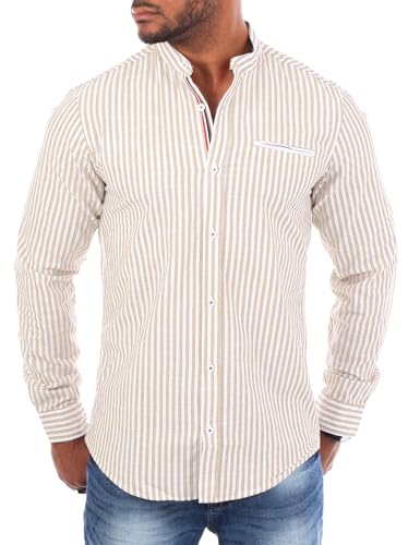 Carisma Herren Baumwoll Leinen Mix Stehkragen Hemd gestreift Langarm 8455, Grösse:4XL, Farbe:Beige Carisma Herren Baumwoll Leinen Mix Stehkragen Hemd gestreift Langarm 8455, Grösse:4XL, Farbe:Beige von Carisma