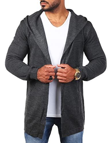 Carisma Herren Feinstrick Cardigan leichte Weste Strickjacke mit Kapuze Lange Passform Oversize Long fit 7717, Grösse:3XL, Farbe:Dunkelgrau von Carisma