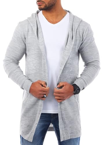 Carisma Herren Feinstrick Cardigan leichte Weste Strickjacke mit Kapuze Lange Passform Oversize Long fit 7717, Grösse:3XL, Farbe:Grau von Carisma