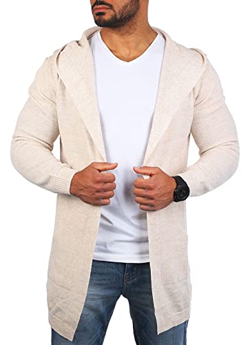 Carisma Herren Feinstrick Cardigan leichte Weste Strickjacke mit Kapuze Lange Passform Oversize Long fit 7717, Grösse:XXL, Farbe:Beige von Carisma