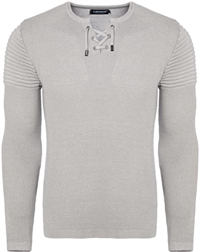 Carisma Herren Feinstrick-Pullover für Winter und Übergang ● Herren Longsleeve mit gerippten Ärmeln ● Herren Langarmshirt Rundhals-Pullover für Herren 7777 Grey L von Carisma