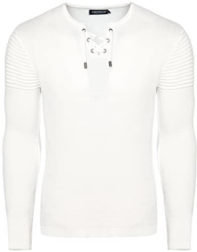 Carisma Herren Feinstrick-Pullover für Winter und Übergang ● Herren Longsleeve mit gerippten Ärmeln ● Herren Langarmshirt Rundhals-Pullover für Herren 7777 White M von Carisma