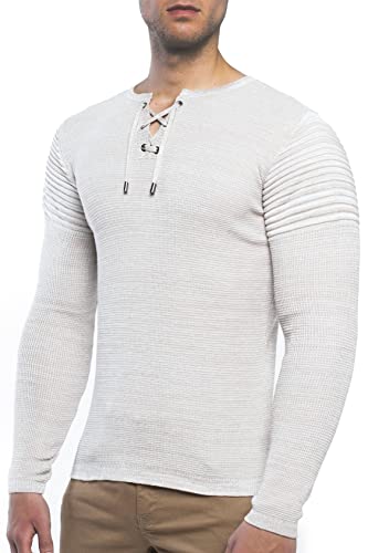 Carisma Herren Feinstrick-Pullover für Winter und Übergang ● Herren Longsleeve mit gerippten Ärmeln ● Herren Langarmshirt Rundhals-Pullover für Herren 7777 beige L von Carisma