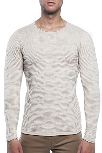 Carisma Herren Feinstrick-Pullover für Winter und Übergang • Herren Longsleeve komplett gerippt • Herren Langarmshirt Rundhals-Pullover für Herren 7790 Beige M von Carisma