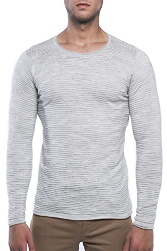 Carisma Herren Feinstrick-Pullover für Winter und Übergang • Herren Longsleeve komplett gerippt • Herren Langarmshirt Rundhals-Pullover für Herren 7790 Grau S von Carisma