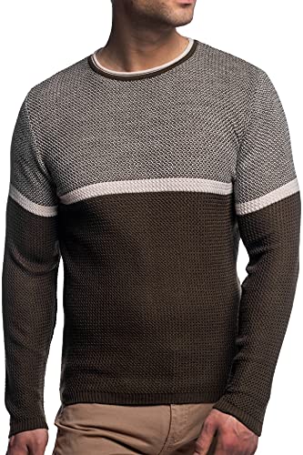 Carisma Herren Feinstrick-Pullover für Winter und Übergang • Herren Longsleeve mit gerippten Ärmeln • Herren Langarmshirt Rundhals-Pullover für Herren 7756 Khaki-Beige M von Carisma