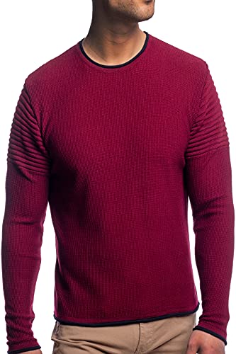 Carisma Herren Feinstrick-Pullover für Winter und Übergang • Herren Longsleeve mit gerippten Ärmeln • Herren Langarmshirt Rundhals-Pullover für Herren 7757 Bordo L von Carisma