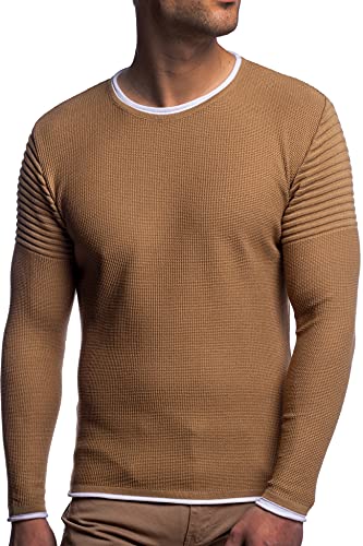 Carisma Herren Feinstrick-Pullover für Winter und Übergang • Herren Longsleeve mit gerippten Ärmeln • Herren Langarmshirt Rundhals-Pullover für Herren 7757 Camel L von Carisma