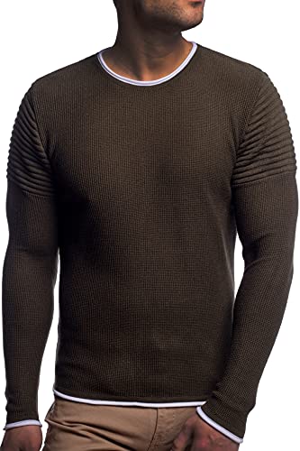 Carisma Herren Feinstrick-Pullover für Winter und Übergang • Herren Longsleeve mit gerippten Ärmeln • Herren Langarmshirt Rundhals-Pullover für Herren 7757 Khaki L von Carisma