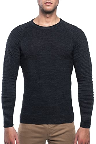 Carisma Herren Feinstrick-Pullover für Winter und Übergang • Herren Longsleeve mit gerippten Ärmeln • Herren Langarmshirt Rundhals-Pullover für Herren 7791 Anthra L von Carisma