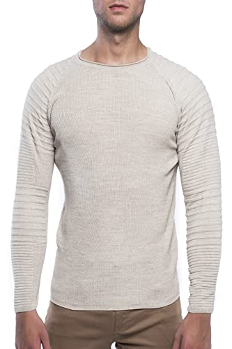 Carisma Herren Feinstrick-Pullover für Winter und Übergang • Herren Longsleeve mit gerippten Ärmeln • Herren Langarmshirt Rundhals-Pullover für Herren 7791 Beige L von Carisma