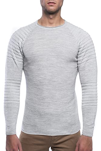 Carisma Herren Feinstrick-Pullover für Winter und Übergang • Herren Longsleeve mit gerippten Ärmeln • Herren Langarmshirt Rundhals-Pullover für Herren 7791 Grau L von Carisma