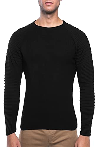 Carisma Herren Feinstrick-Pullover für Winter und Übergang • Herren Longsleeve mit gerippten Ärmeln • Herren Langarmshirt Rundhals-Pullover für Herren 7791 Schwarz L von Carisma