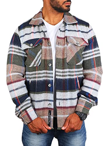 Carisma Herren Flanell Holzfäller Karo Hemd Jacke warmer Woll Materialmix regular fit kariert 8521, Grösse:M, Farbe:khaki-blau-beige-kariert (8521) von Carisma