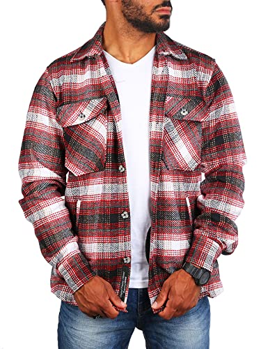 Carisma Herren Flanell Holzfäller Karo Hemd Jacke Warmer Woll Materialmix Regular fit kariert 8535-8536, Grösse:L, Farbe:rot-schwarz-weiß-kariert (8535) von Carisma