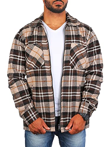 Carisma Herren Flanell Holzfäller Karo Hemd Jacke mit Reißverschluss Warmer Woll Materialmix Regular fit kariert 8538, Grösse:M, Farbe:Camel von Carisma