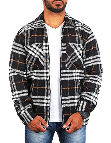 Carisma Herren Flanell Holzfäller Karo Hemd Jacke mit Reißverschluss Warmer Woll Materialmix Regular fit kariert 8538, Grösse:S, Farbe:Schwarz von Carisma