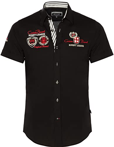 Carisma Herren Hemd Kurzarm aus 97% Baumwolle• Kurzarmhemd mit Stickerei für Männer • Freizeithemd Sommer-Hemd für Herren • Herren Shirts Regular fit 9002 Black L von Carisma