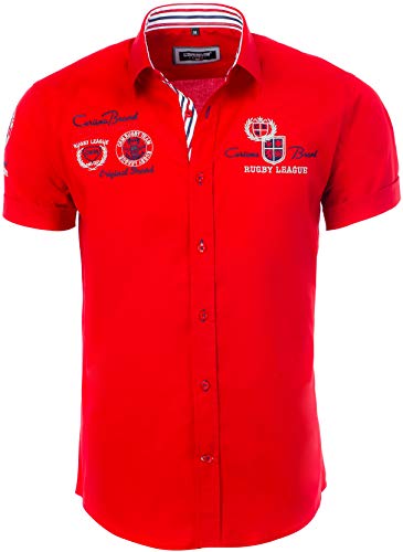 Carisma Herren Hemd Kurzarm aus 97% Baumwolle• Kurzarmhemd mit Stickerei für Männer • Freizeithemd Sommer-Hemd für Herren • Herren Shirts Regular fit 9002 Red M von Carisma