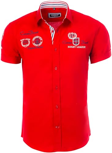 Carisma Herren Hemd Kurzarm aus 97% Baumwolle• Kurzarmhemd mit Stickerei für Männer • Freizeithemd Sommer-Hemd für Herren • Herren Shirts Regular fit 9002 Red XL von Carisma