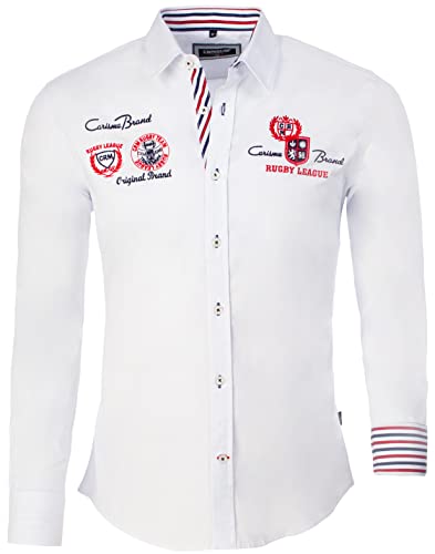 Carisma Herren Hemd Langarm aus 97% Baumwolle• Langarm-Hemd mit Stickerei für Männer • Freizeithemd Business-Hemd für Hochzeit und Beruf • Herren Shirts Regular Fit 8004 White 3XL von Carisma