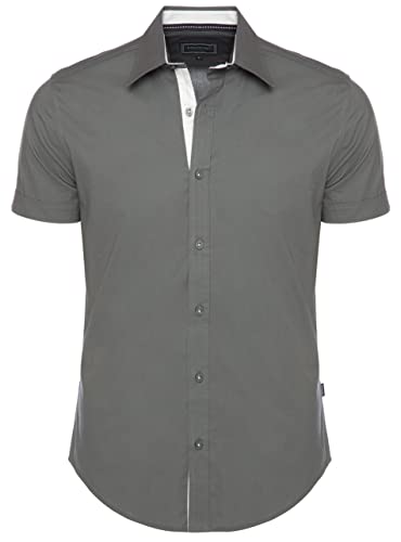 Carisma Herren Kurzarm-Hemd einfarbig S-5XL | Basic Herrenhemd Kurzarm aus 97% Baumwolle | Herren Sommerhemd in Regular-Fit | Kurzarmhemd für Männer Herren Freizeit und Büro 9102 Grey 4XL von Carisma