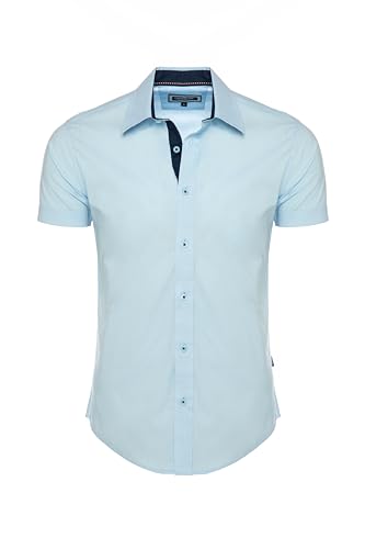 Carisma Herren Kurzarm-Hemd einfarbig S-5XL | Basic Herrenhemd Kurzarm aus 97% Baumwolle | Herren Sommerhemd in Regular-Fit | Kurzarmhemd für Männer Herren Freizeit und Büro 9102 Light-Blue-L von Carisma