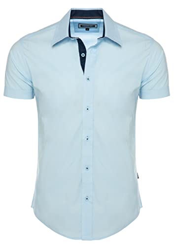 Carisma Herren Kurzarm-Hemd einfarbig S-5XL | Basic Herrenhemd Kurzarm aus 97% Baumwolle | Herren Sommerhemd in Regular-Fit | Kurzarmhemd für Männer Herren Freizeit und Büro 9102 Light-Blue-S von Carisma