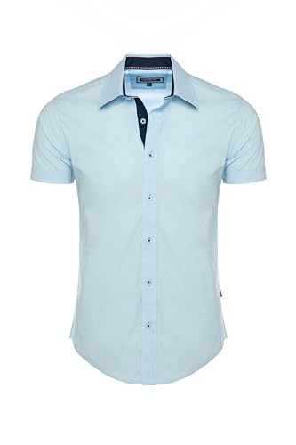 Carisma Herren Kurzarm-Hemd | Basic Sommerhemd Aus 97% Baumwolle | Regular-Fit Für Freizeit Und Büro | Einfarbig S-5XL 9102 Light-Blue-XXL von Carisma