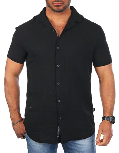 Carisma Herren Kurzarm Musselin Baumwoll Strand Hemd angenehm luftig gewebt 9274-9319, Grösse:M, Farbe:Schwarz von Carisma
