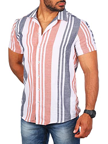 Carisma Herren Kurzarm Sommer Hemd mit trendigen Längsstreifen Retro Kontrast Look 9144, Grösse:L, Farbe:Orange von Carisma
