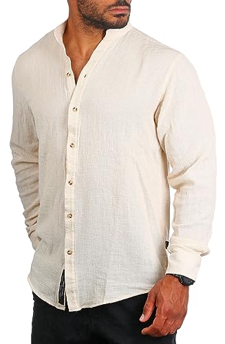Carisma Herren Langarm Sommer Hemd trendig luftig grob gewebt Retro Look 9171/8567, Grösse:L, Farbe:Beige von Carisma