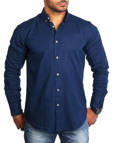 Carisma Herren Leinen Baumwoll Mix Casual Hemd Langarm Regular fit 8529, Grösse:XL, Farbe:Dunkelblau von Carisma