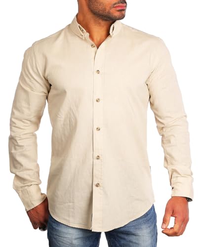 Carisma Herren Leinen Baumwoll Mix Casual Hemd Langarm Regular fit 8529, Grösse:XXL, Farbe:Beige von Carisma