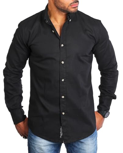 Carisma Herren Leinen Baumwoll Mix Casual Hemd Langarm Regular fit 8529, Grösse:XXL, Farbe:Schwarz von Carisma