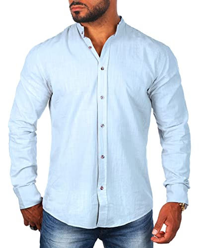 Carisma Herren Leinen Baumwoll Mix Stehkragen Hemd Langarm Regular fit 8389, Grösse:3XL, Farbe:Hellblau von Carisma