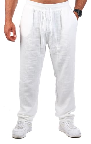 Carisma Herren Musselin Baumwoll Strand Hose trendig locker angenehm luftig leicht Regular fit 2162, Grösse:XL, Farbe:Creme-Weiß von Carisma