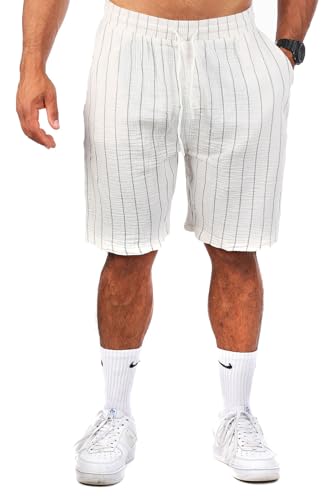 Carisma Herren Musselin Shorts Kurze Strand Hose trendig locker angenehm luftig leicht 2161, Grösse:XL, Farbe:Cremeweiß - gestreift (2223) von Carisma