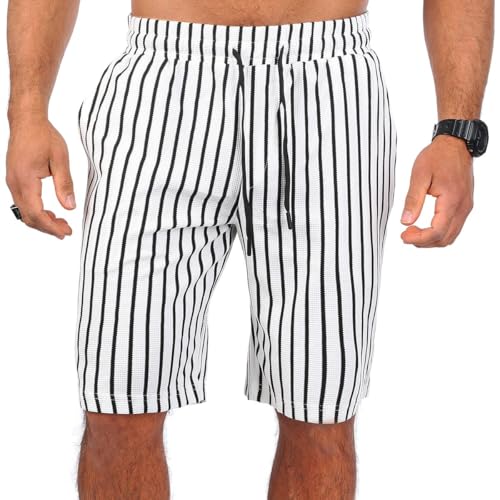 Carisma Herren Shorts Kurze Hose gestreift trendig angenehm grob gewebt Retro Look 2200, Grösse:L, Farbe:Schwarz-Weiß gestreift von Carisma