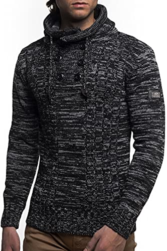 Carisma Herren Strick-Pullover mit Kapuze mit Logopatch | Männer Winter-Pullover |stylischer Herren Strick-Pulli | Warmer Männer Kapuzenpullover | stylische Kapuze im Holzfäller-Karo 7772 Black L von Carisma