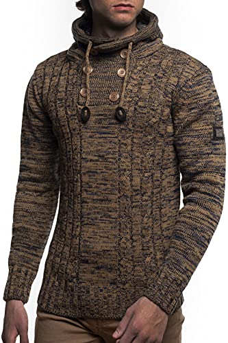 Carisma Herren Strick-Pullover mit Kapuze mit Logopatch | Männer Winter-Pullover |stylischer Herren Strick-Pulli | Warmer Männer Kapuzenpullover | stylische Kapuze im Holzfäller-Karo 7772 Camel L von Carisma