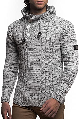 Carisma Herren Strick-Pullover mit Kapuze mit Logopatch | Männer Winter-Pullover |stylischer Herren Strick-Pulli | Warmer Männer Kapuzenpullover | stylische Kapuze im Holzfäller-Karo 7772 Grey L von Carisma