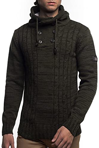 Carisma Herren Strick-Pullover mit Kapuze mit Logopatch | Männer Winter-Pullover |stylischer Herren Strick-Pulli | Warmer Männer Kapuzenpullover | stylische Kapuze im Holzfäller-Karo 7772 Khaki L von Carisma