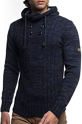 Carisma Herren Strick-Pullover mit Kapuze mit Logopatch | Männer Winter-Pullover |stylischer Herren Strick-Pulli | Warmer Männer Kapuzenpullover | stylische Kapuze im Holzfäller-Karo 7772 Navy L von Carisma