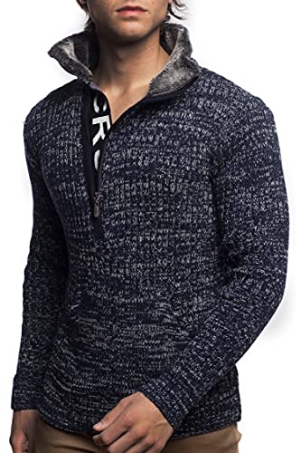 Carisma Herren Strick-Pullover mit Schalkragen gefüttert • Männer Winter-Pullover mit Kängurutasche • stylischer Herren Strick-Pulli • angenehmer Herrenpullover Strick-Sweatshirt K-142 Navy 3XL von Carisma