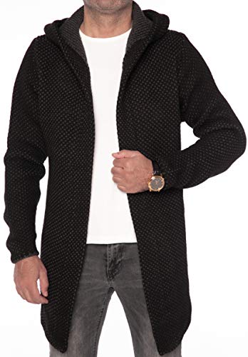 Carisma Herren Strickjacke Lang mit Kapuze/Herren Jacke Lange Kapuzenjacke Herren angenehme Übergangsjacke für Männer 7736 Black S von Carisma