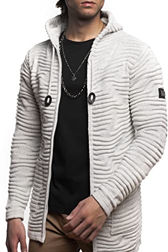 Carisma Herren Strickjacke Lang mit Kapuze/Herren Jacke mit Seitentaschen Lange Kapuzenjacke Herren angenehme Übergangsjacke für Männer 7770 Ecru L von Carisma